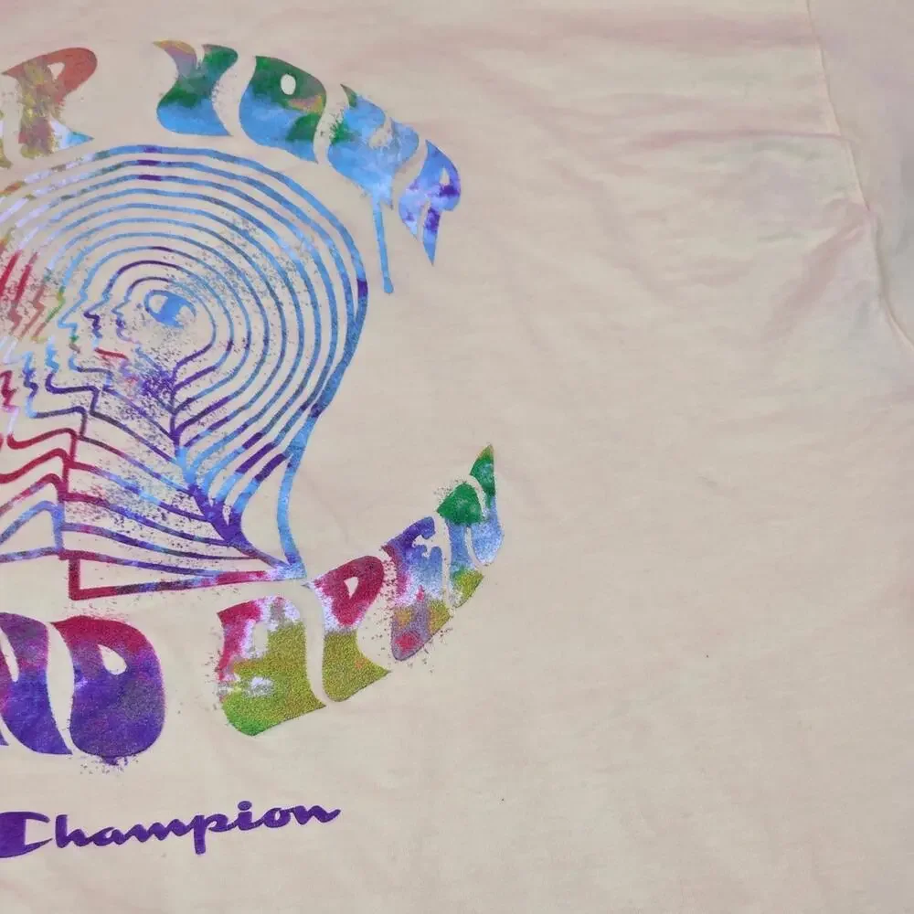 Champion Graphic T-Shirt‎ Keep Your Mind Open Rainbow Psychedelic Print Size L - Picture 6 of 15